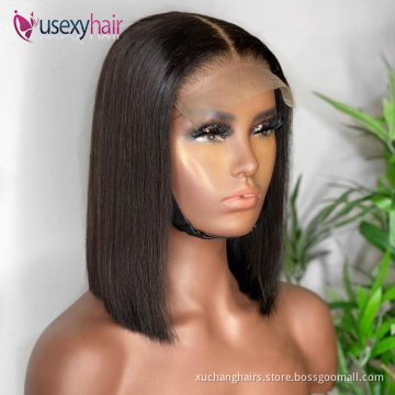 Cheap natural short lace closure human hair wigs for black women silky straight wave bob wigs lace front raw virgin hair wig